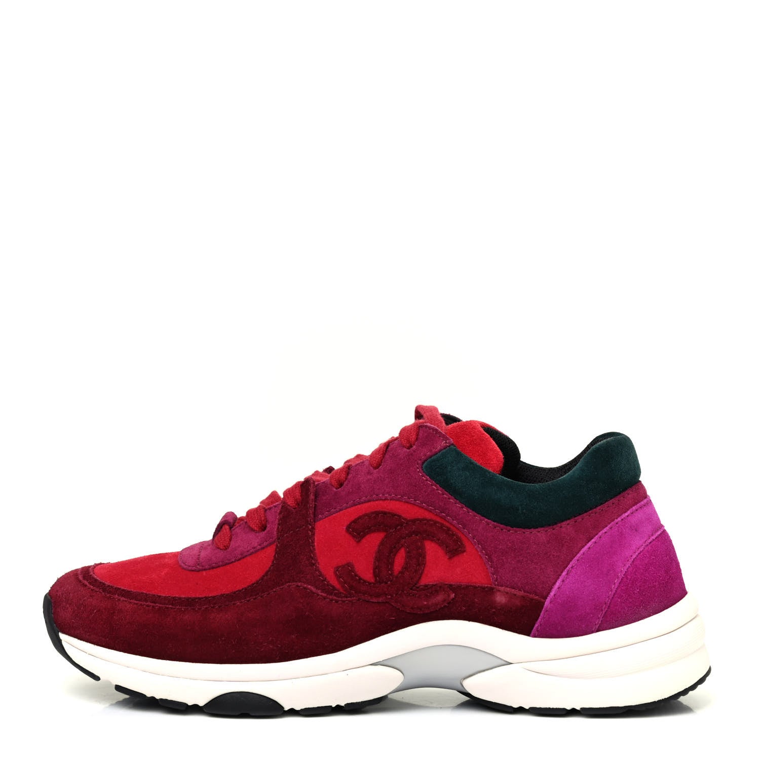Chanel Suede Calfskin CC Sneakers 38 Burgundy Red 1 of 4