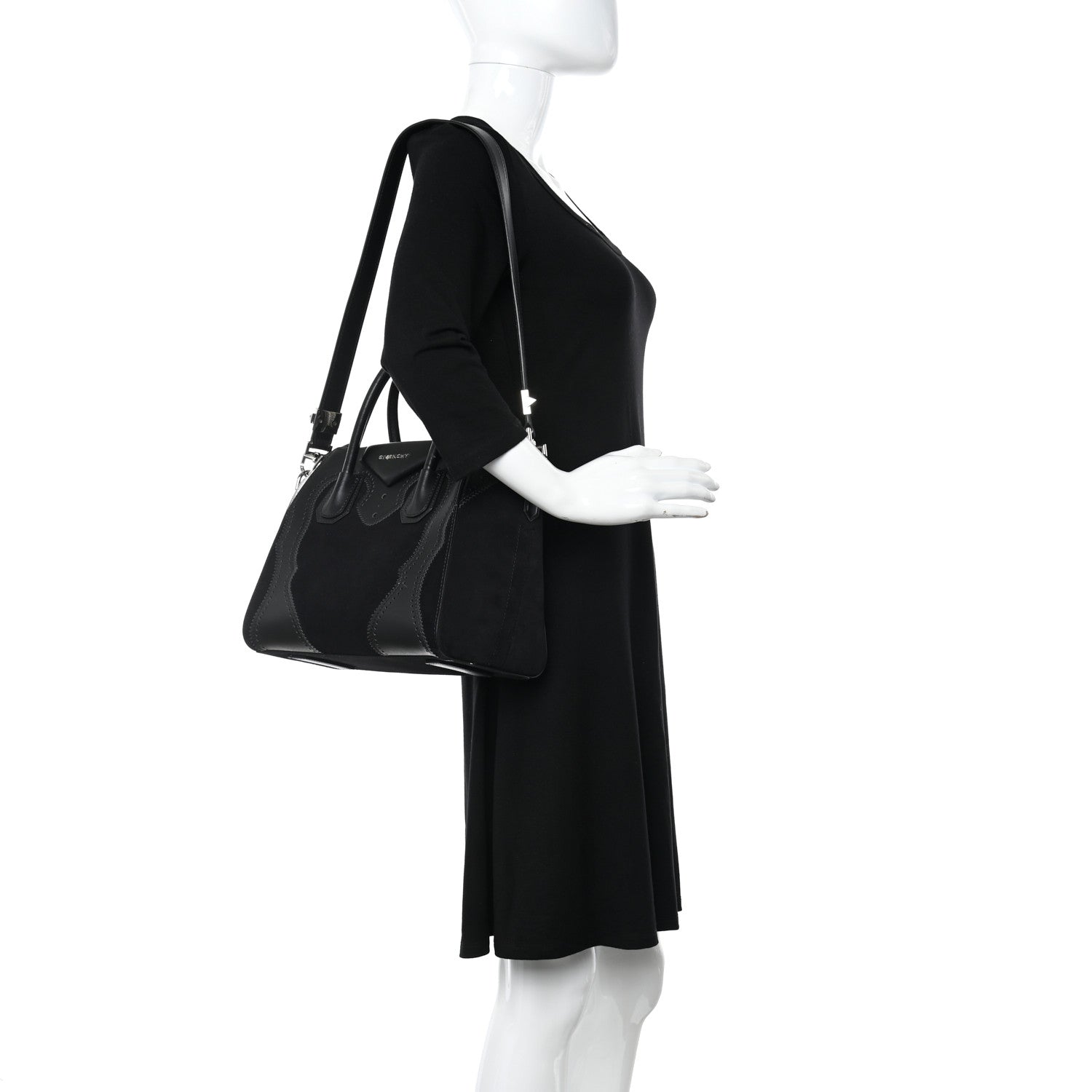 Givenchy Calfskin Suede Brogue Small Antigona Black 2 of 11