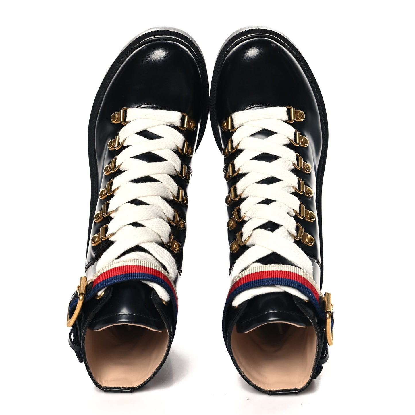 Calfskin Sylvie Web Lace Up Combat Boots 35 Black