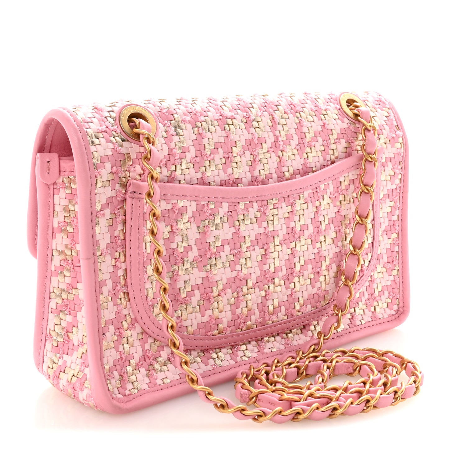 Metallic Lambskin Viscose Woven Flap Pink Gold