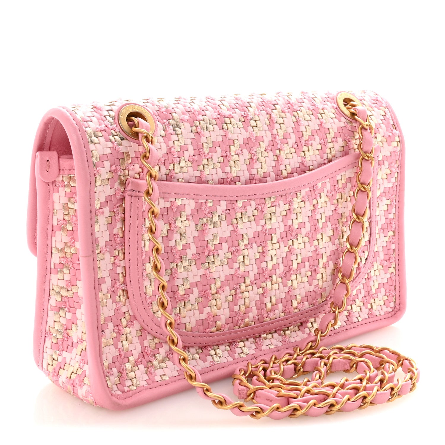 Chanel Metallic Lambskin Viscose Woven Flap Pink Gold 3 of 10