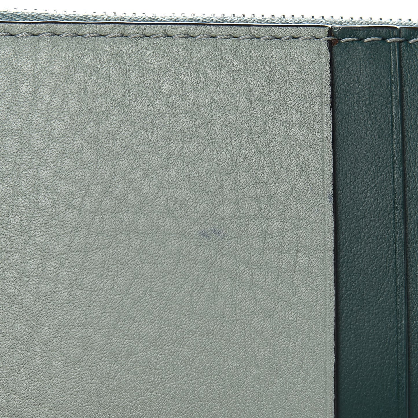 Grainy Calfskin Zip Card Case Eucalyptus Green Dark Bottle Green