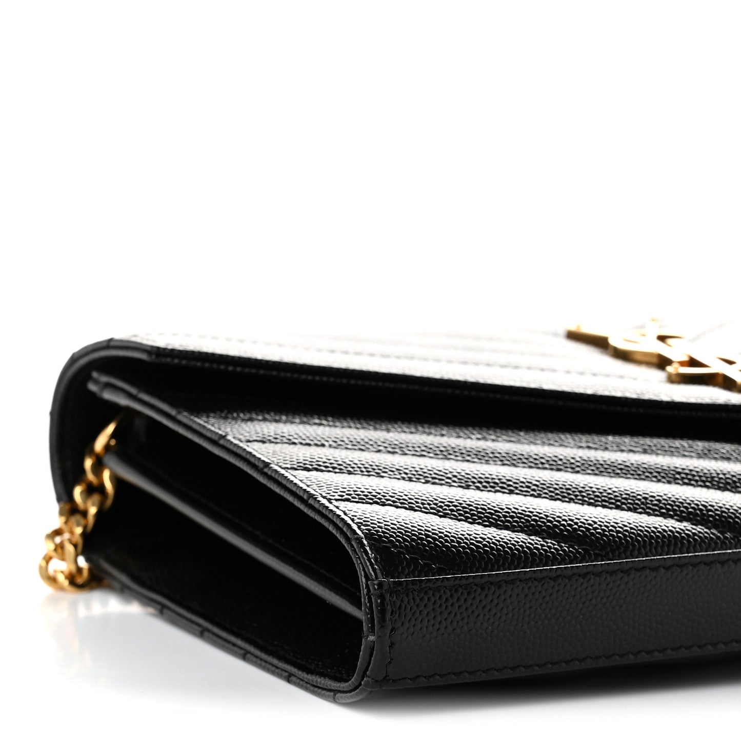 Grain De Poudre Matelasse Chevron Monogram Chain Wallet Black