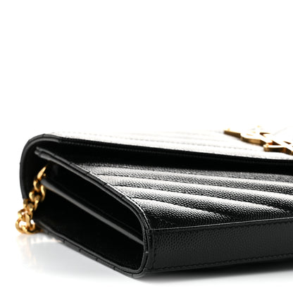 Saint Laurent Grain De Poudre Matelasse Chevron Monogram Chain Wallet Black 8 of 10