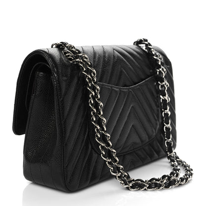 Chanel Caviar Chevron Quilted Medium Double Flap Black 3 of 10