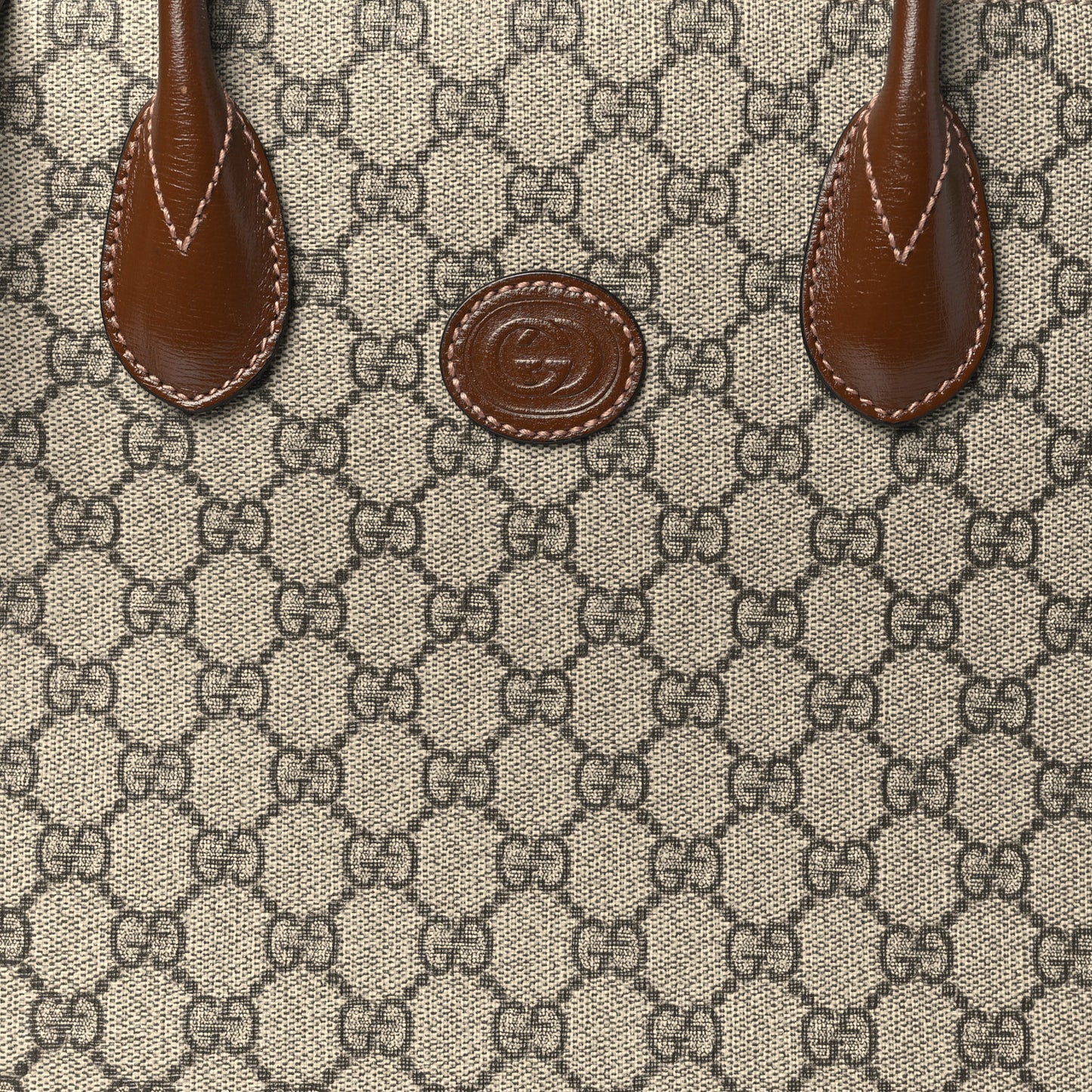 GG Supreme Monogram Azalea Calfskin Small Retro Interlocking G Tote Bag Beige Ebony Brown Sugar