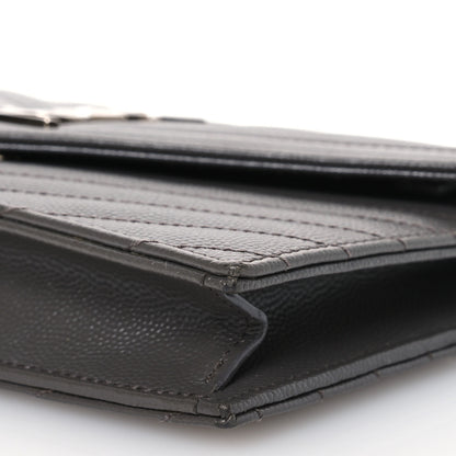 Saint Laurent Grain De Poudre Matelasse Chevron Monogram Envelope Chain Wallet Coal 11 of 17