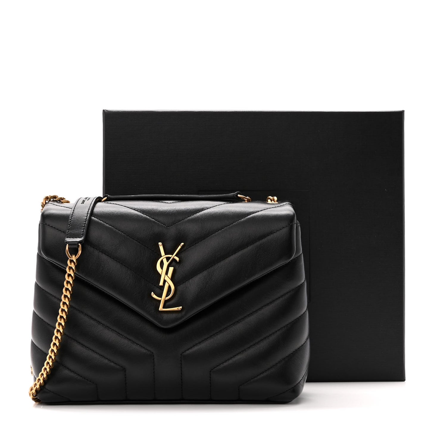 Calfskin Y Quilted Monogram Small Loulou Chain Satchel Black