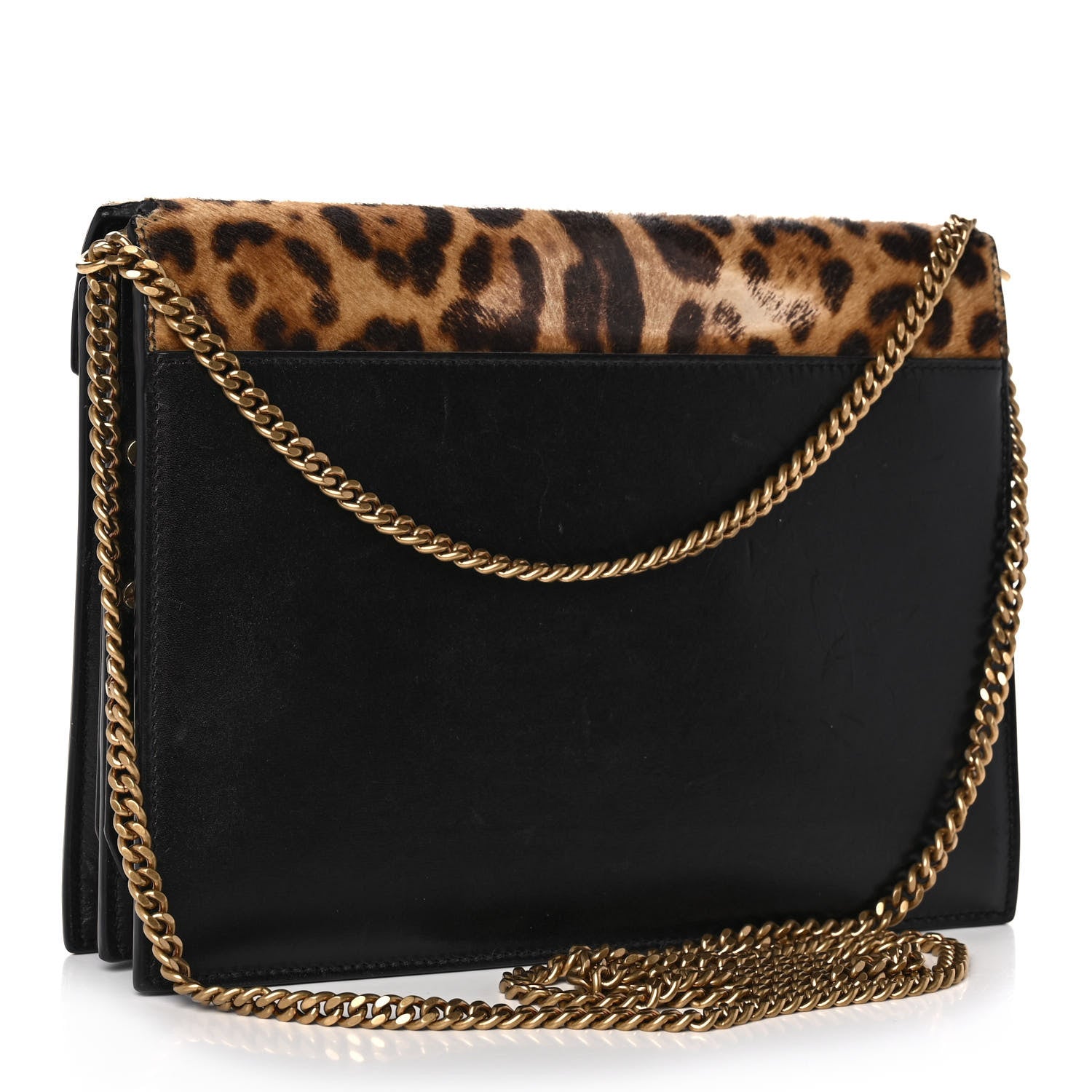 Saint Laurent Pony Hair Leopard Print Monogram Cassandra Clasp Bag Black 3 of 12