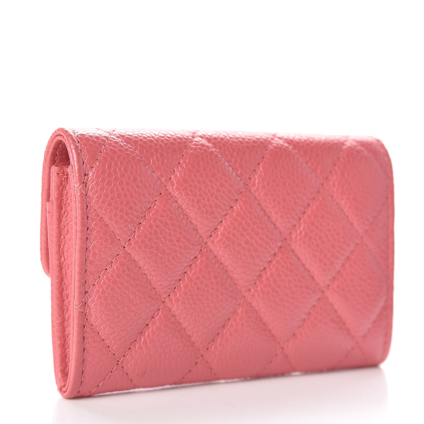 Metallic Caviar Quilted Flap Card Holder Pink