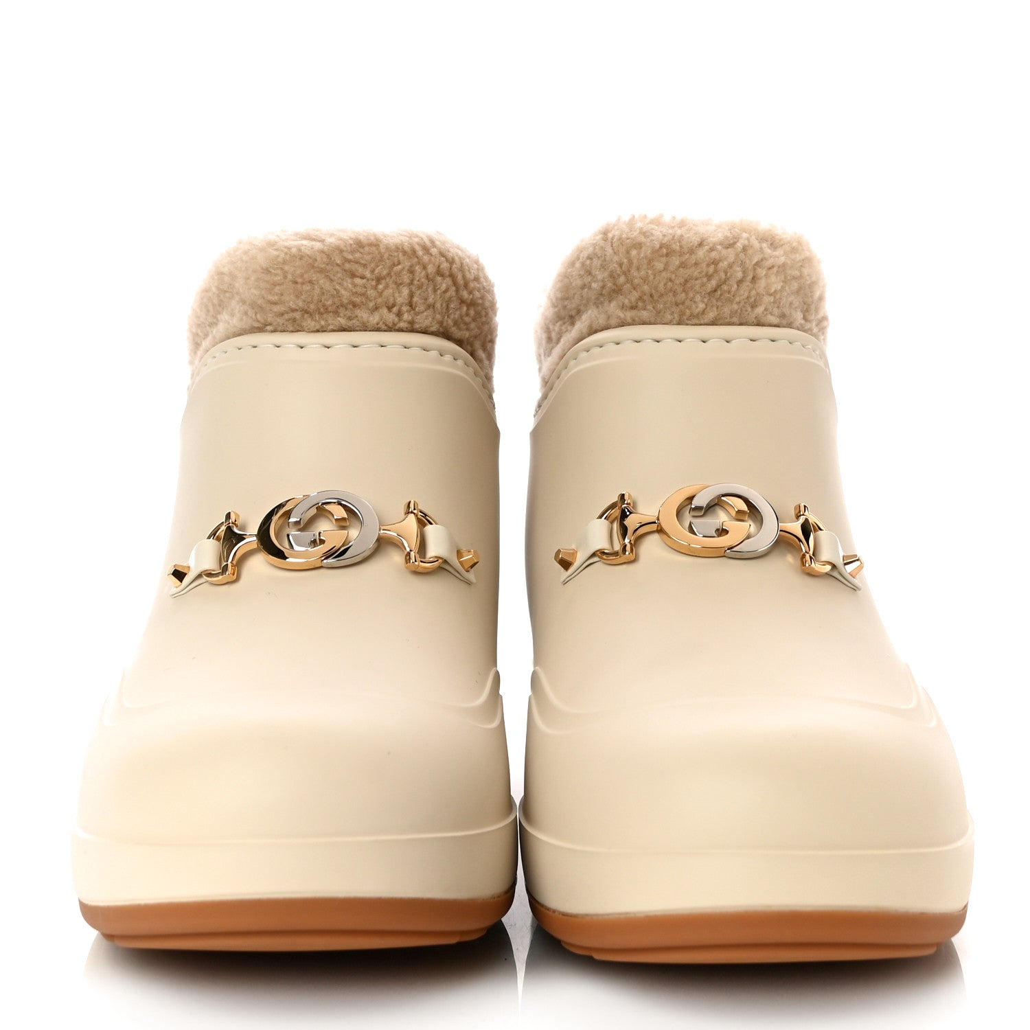 Gucci Rubber Wool Womens Crossy Ankle Boots 41 Mystic White Butterscotch 2 of 12