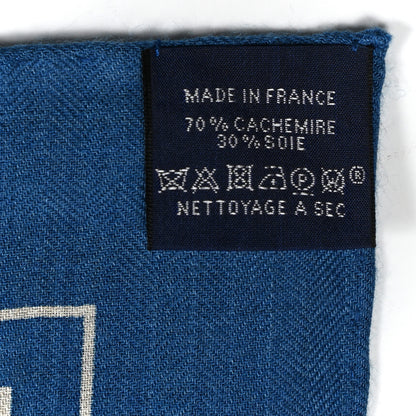 Hermes Cashmere Selle De Dignitaire Bandana Shawl 140 Bleu Royal Marine 3 of 5