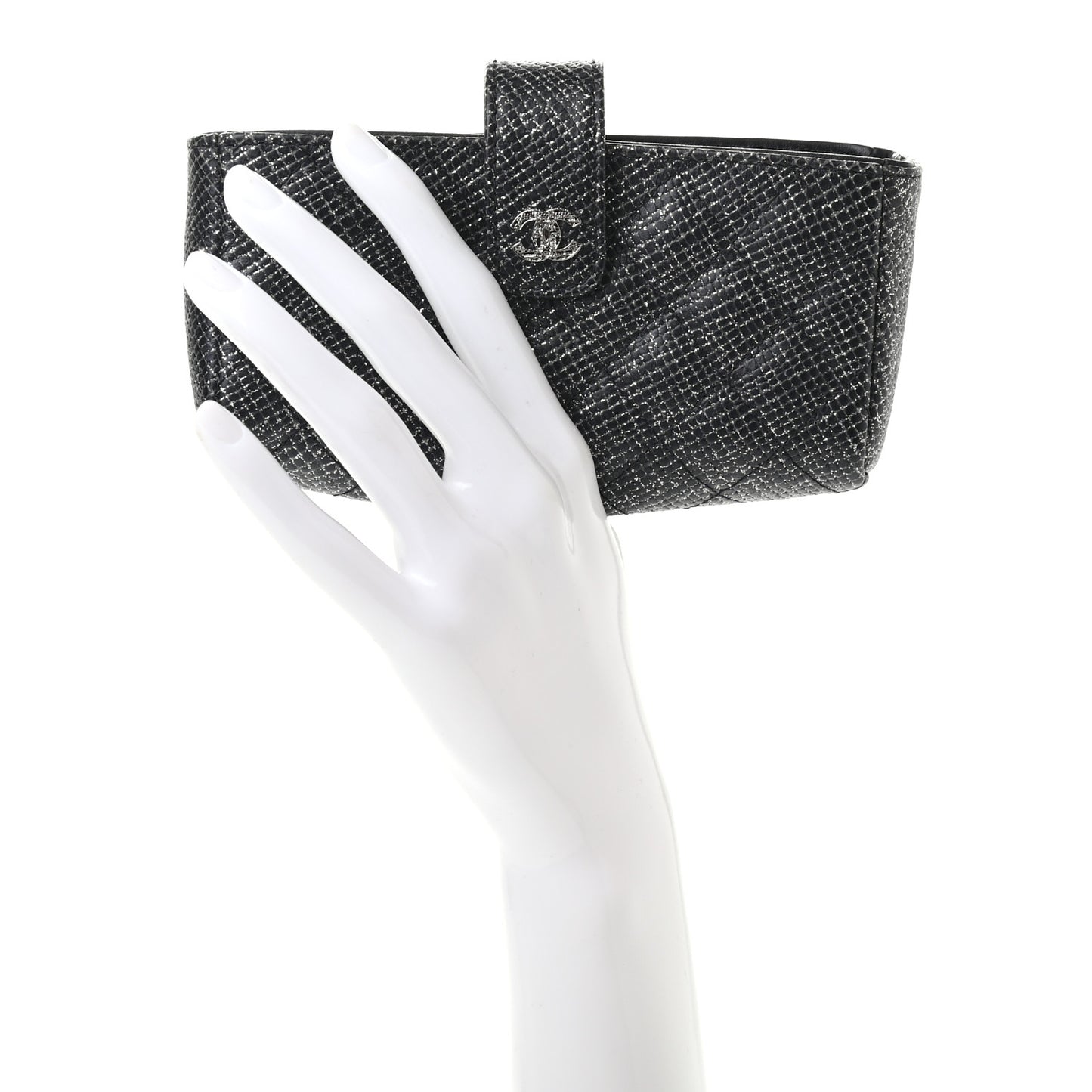 Glitter Calfskin Quilted Mini Phone Holder Clutch Black