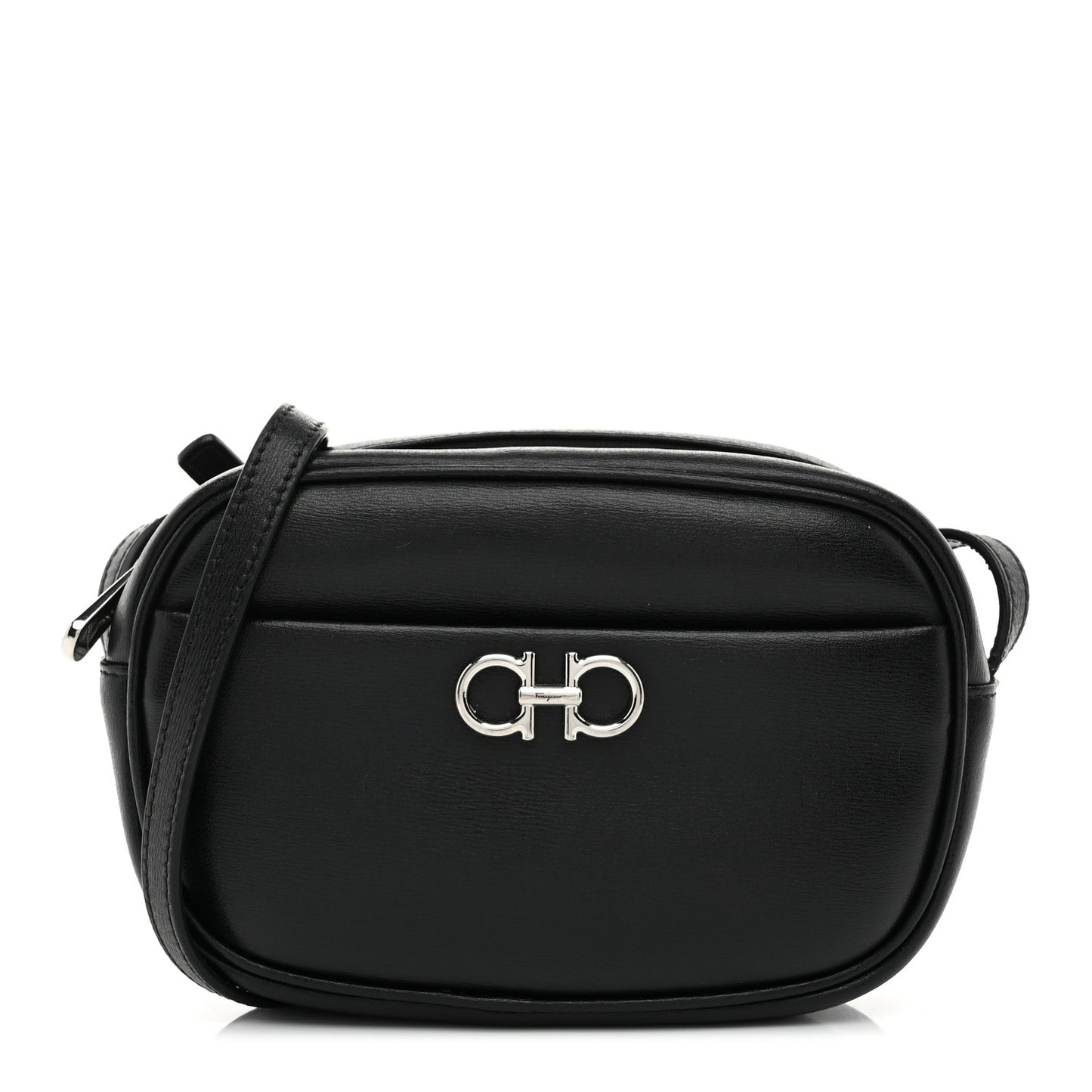 Calfskin Gancini Camera Crossbody Bag Black