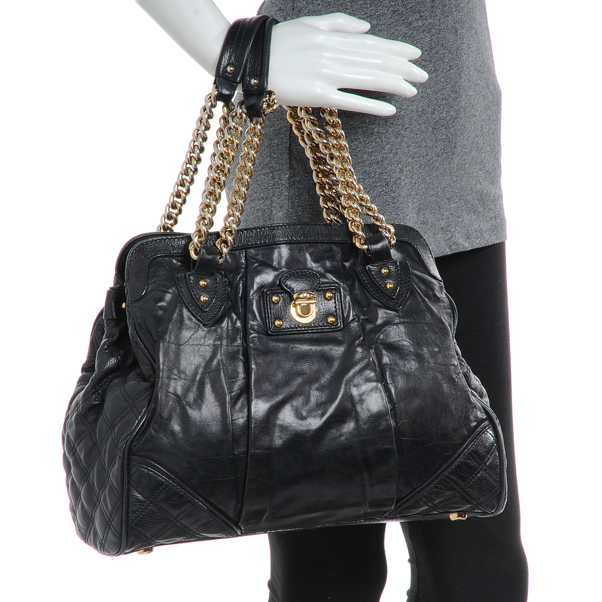 Marc Jacobs Leather Mix Quilted East West Virna Black 2 of 7