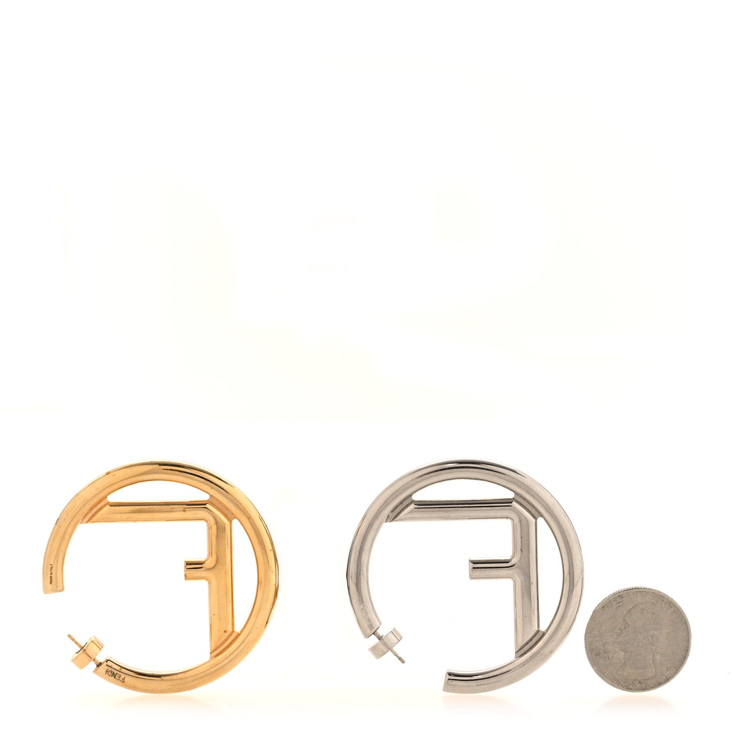 Metal FF Hoop Earrings Gold Silver
