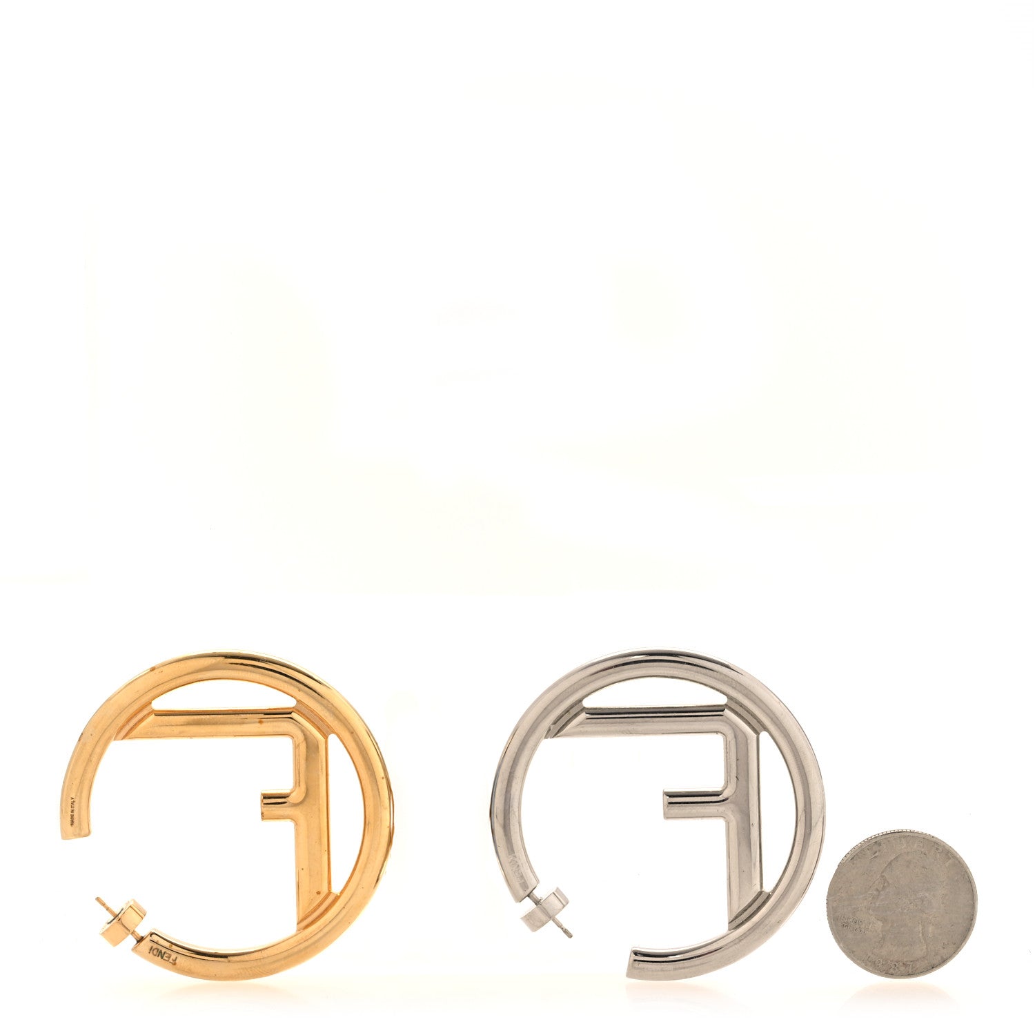 Fendi Metal FF Hoop Earrings Gold Silver 2 of 7