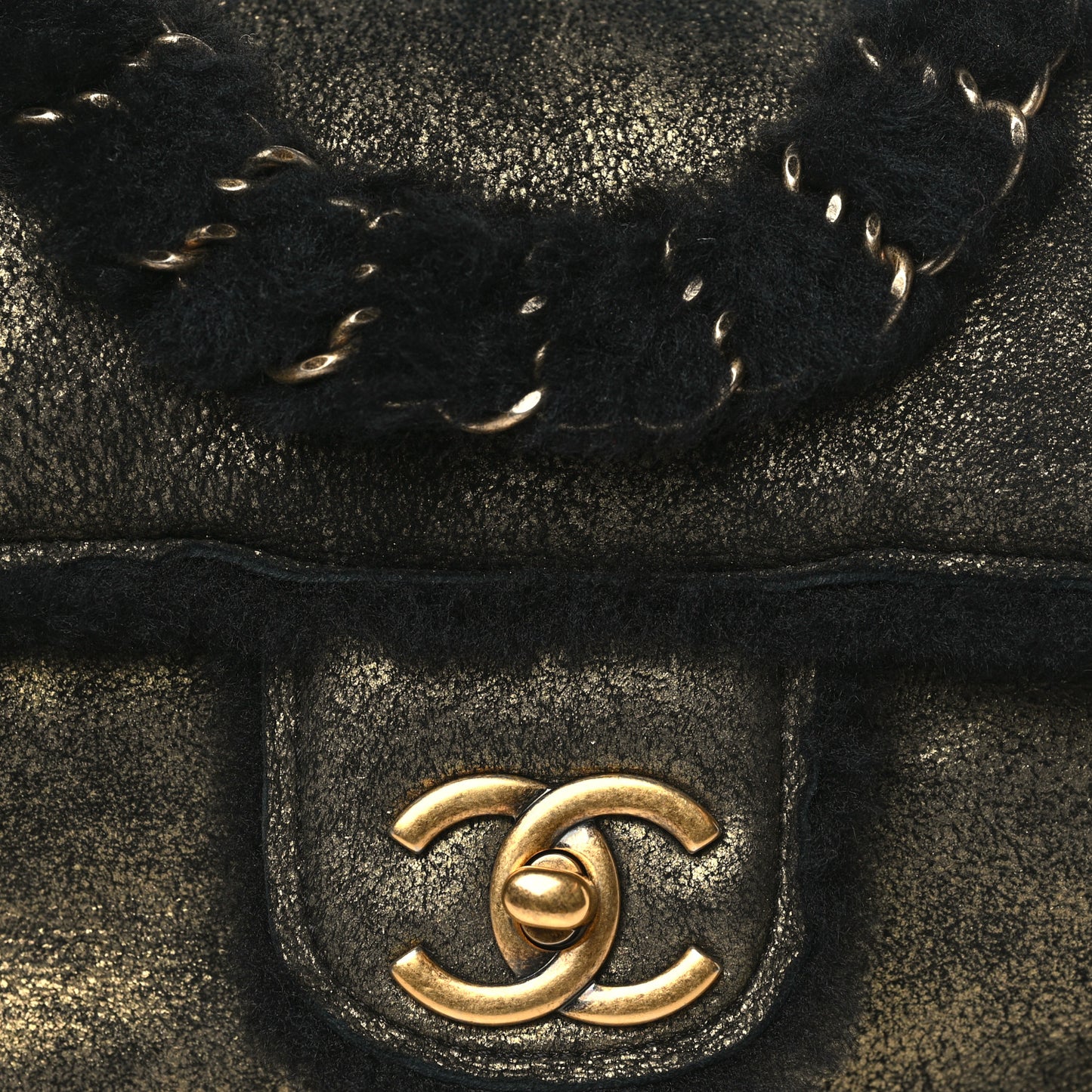 Metallic Lambskin Shearling Flap Gold Black