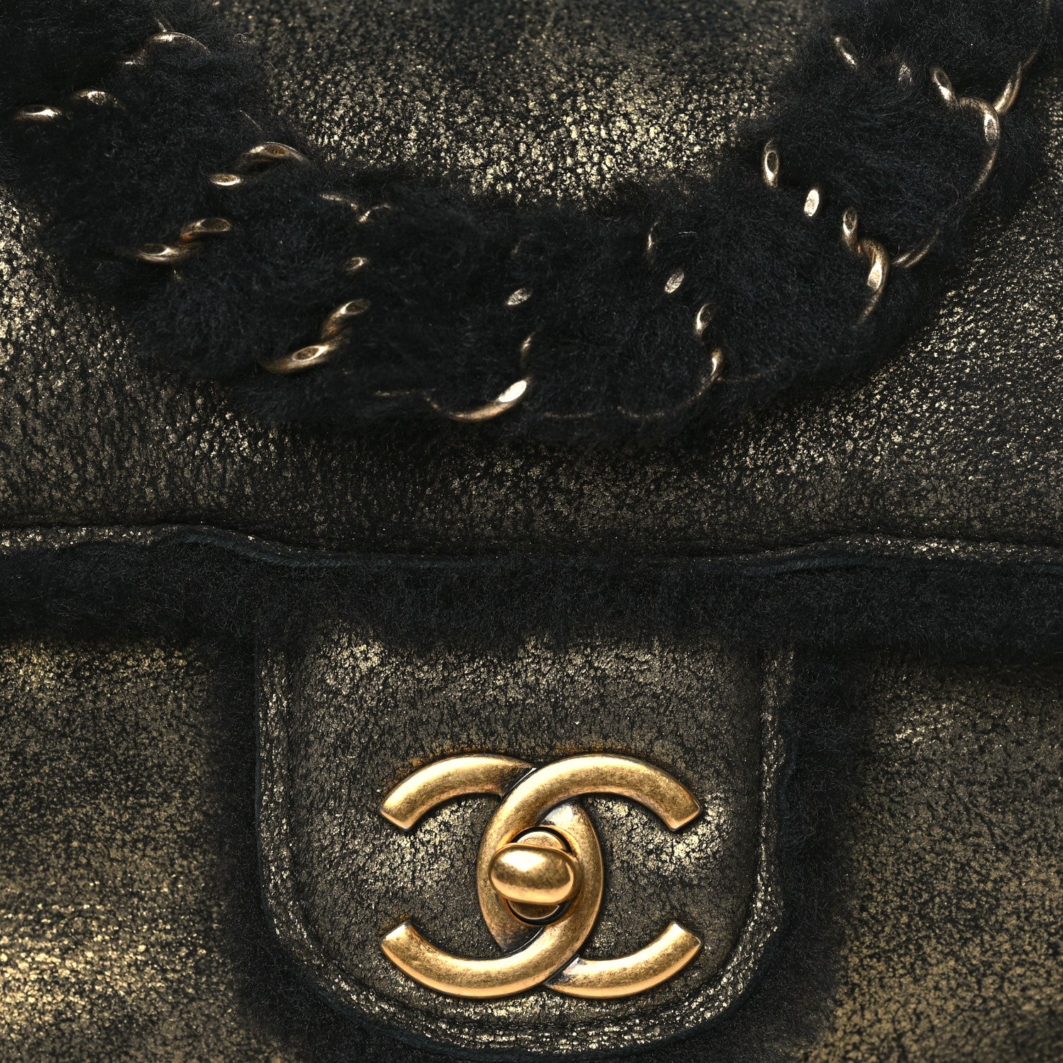 Chanel Metallic Lambskin Shearling Flap Gold Black 8 of 11