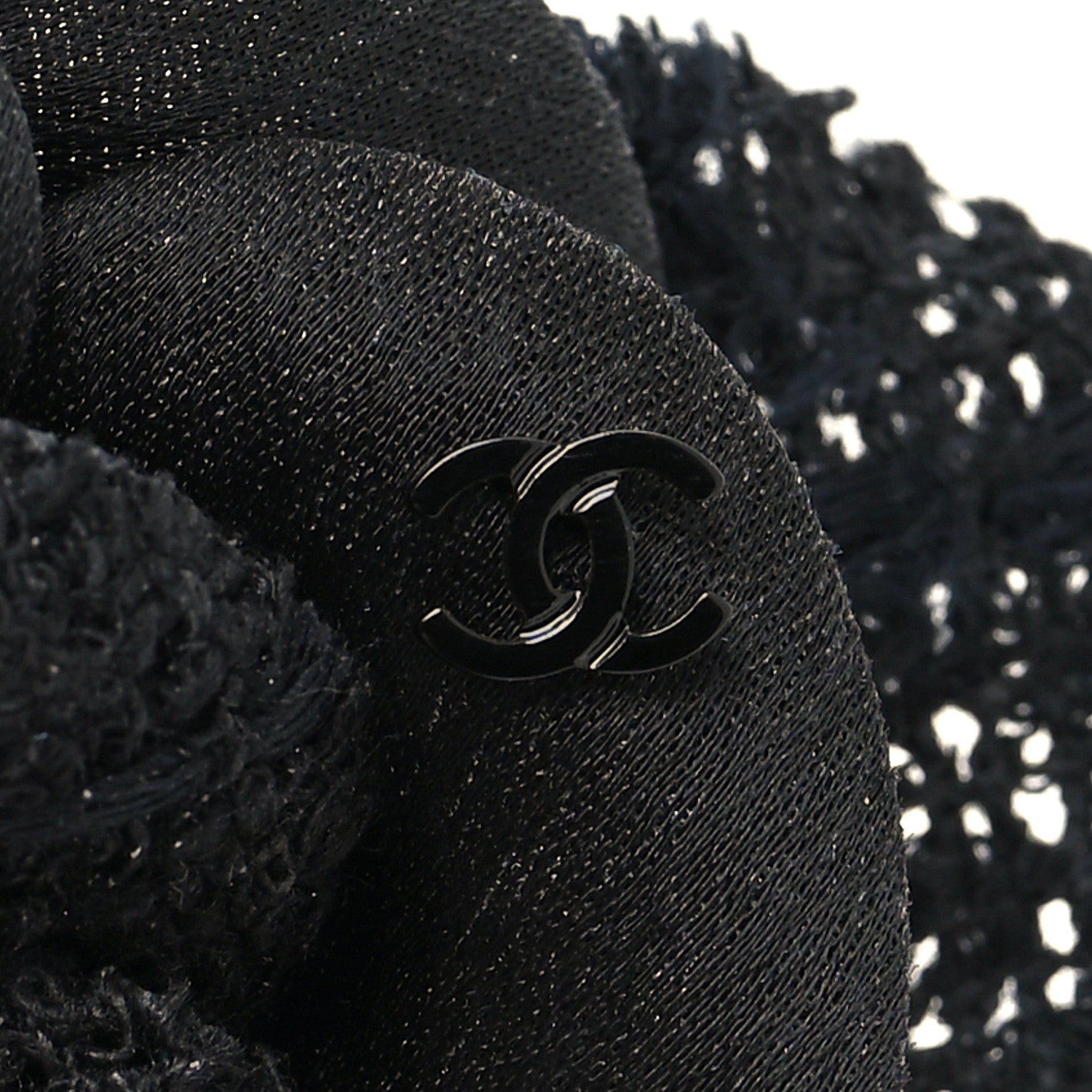 Chanel Tweed Fabric Camellia Pin Brooch Black 3 of 3