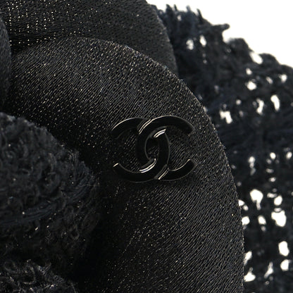 Chanel Tweed Fabric Camellia Pin Brooch Black 3 of 3