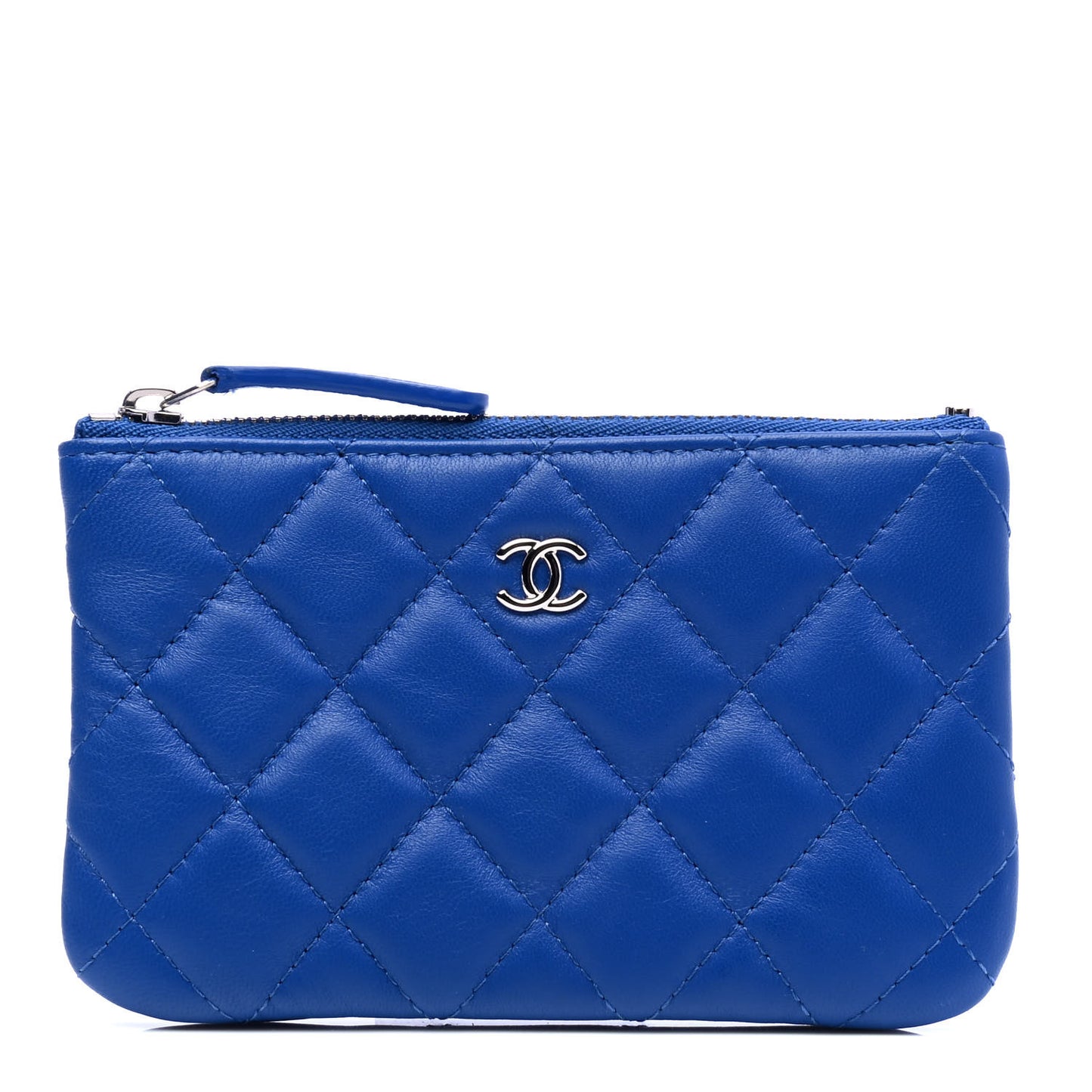 Lambskin Quilted Small Cosmetic Case Blue