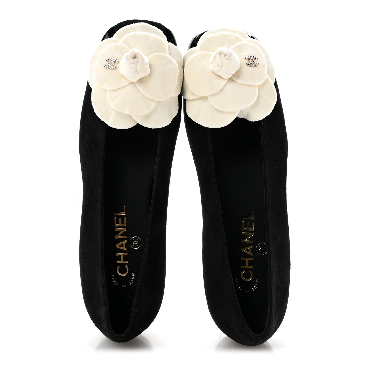 Suede Patent Cap Toe Camellia Ballerina Flats 37.5 Black White