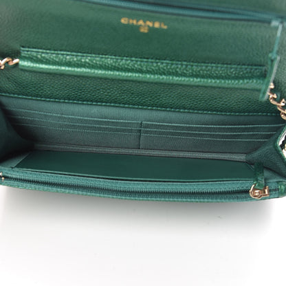Chanel Metallic Caviar Quilted Wallet On Chain WOC Green 5 of 12