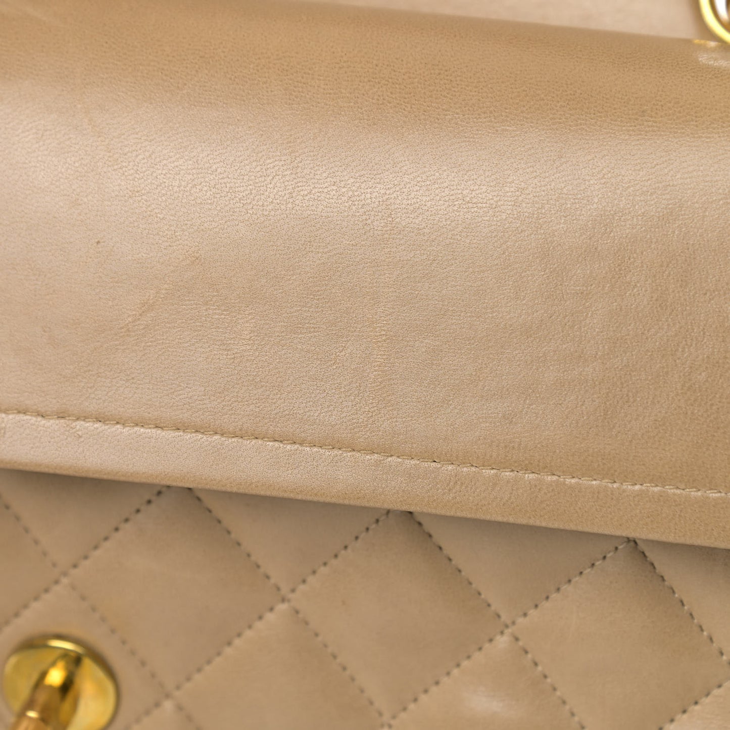 Lambskin Quilted Medium Double Flap Beige