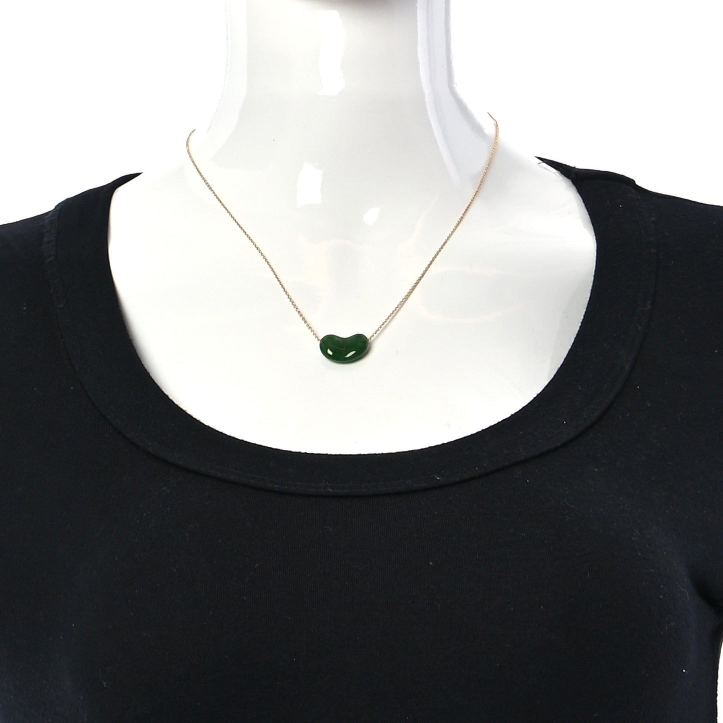18K Yellow Gold Jade 18mm Elsa Peretti Bean Pendant Necklace