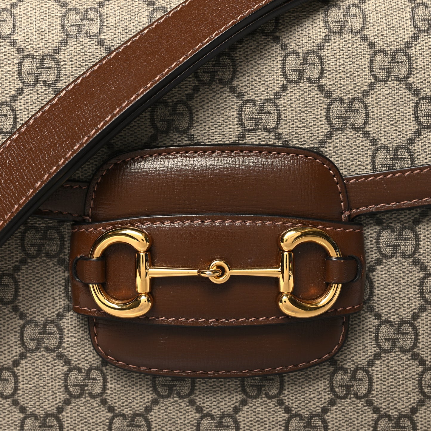 GG Supreme Monogram Horsebit 1955 Shoulder Bag Beige Brown Sugar