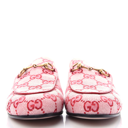 Gucci Canvas GG Monogram Horsebit Womens Princetown Slippers 36.5 Gardenia Hibiscus Red 2 of 11