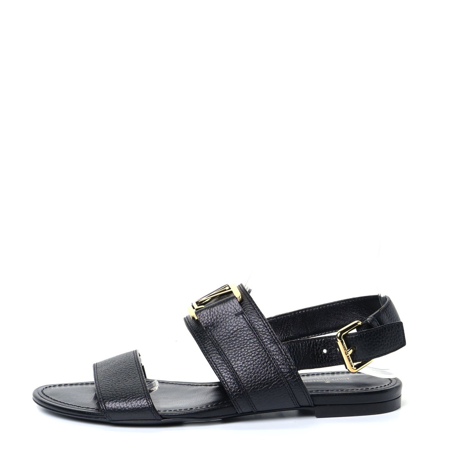Grained Calfskin Horizon Flat Sandals 38 Black