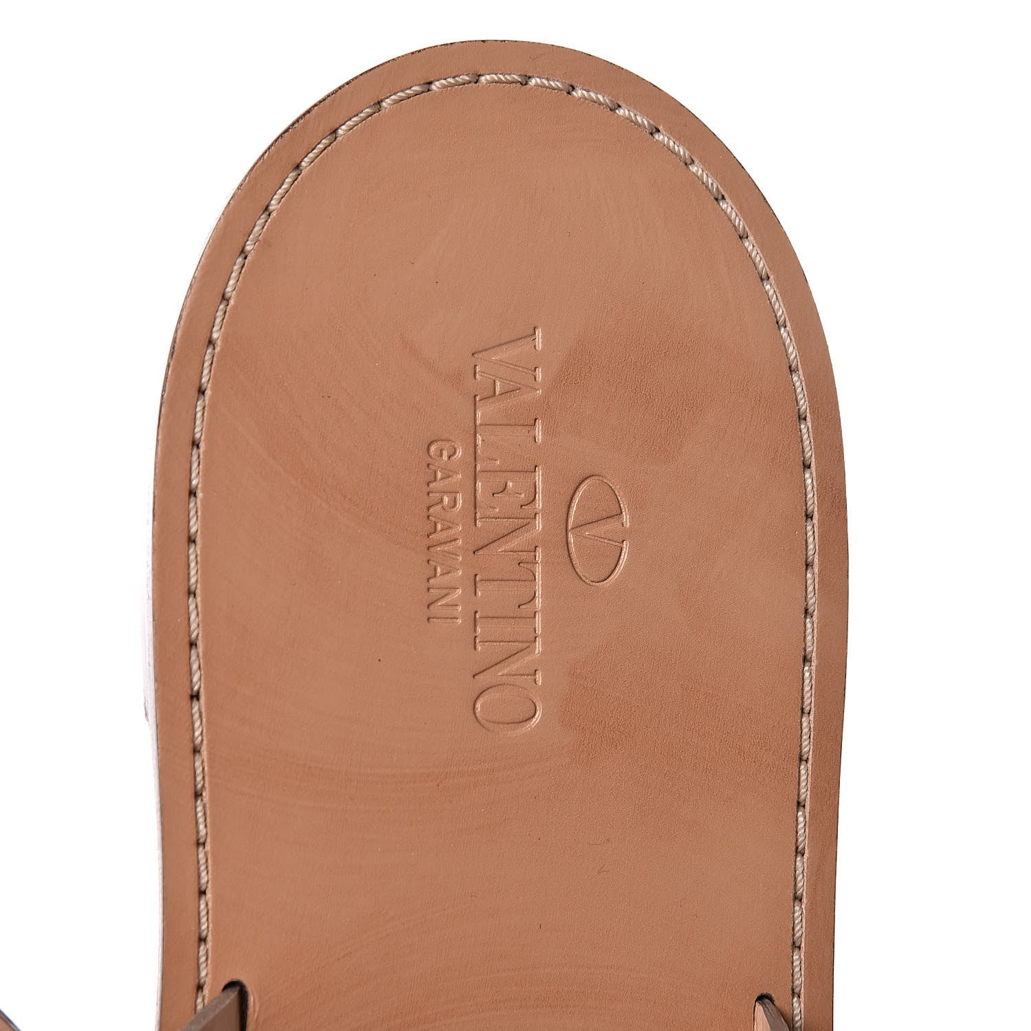 Valentino Garavani Metallic Pebbled Calfskin Rockstud Ankle Wrap Flat Thong Sandals 41 Skin 8 of 12