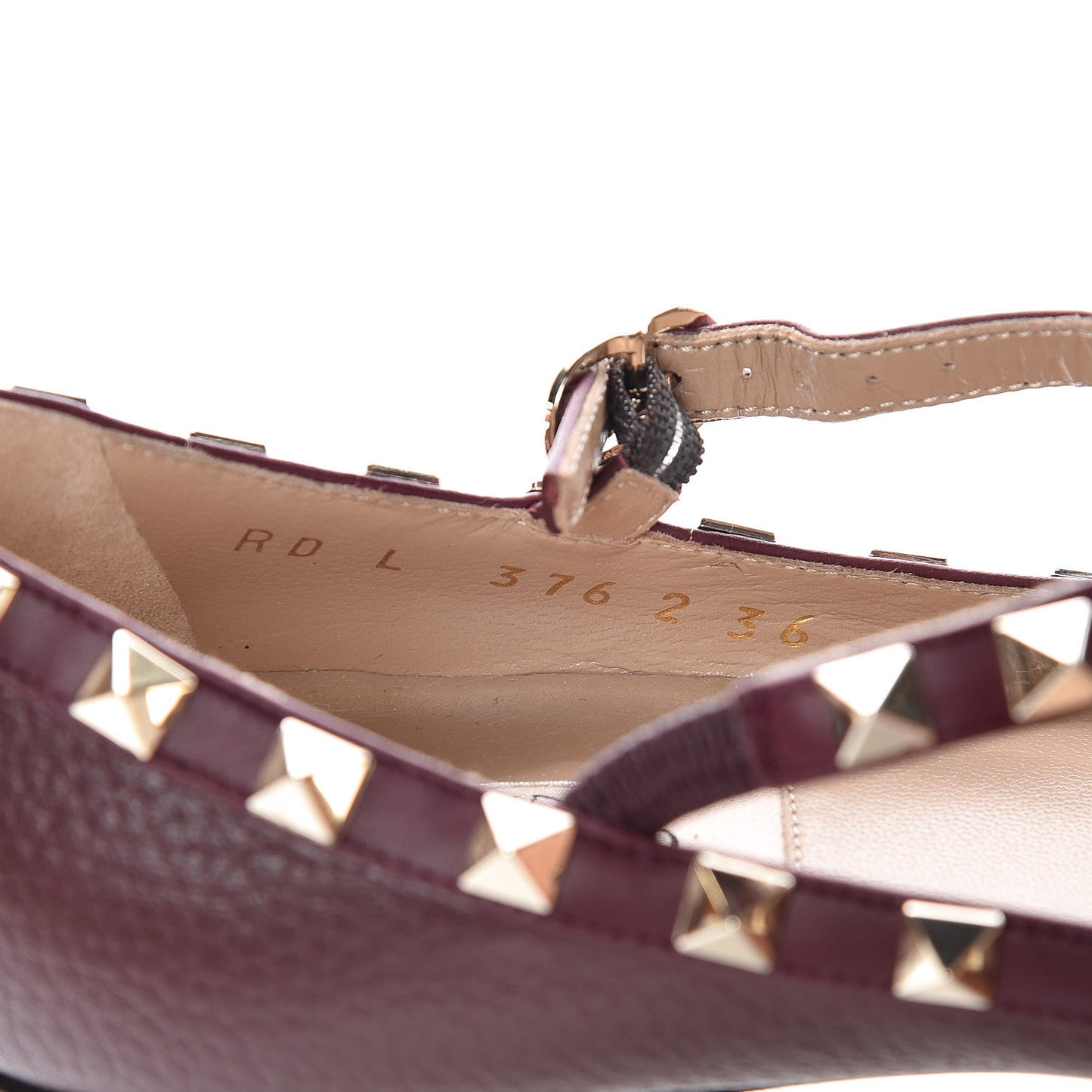 Pebbled Calfskin Rockstud Cage Ballerina Flats 36 Rubin