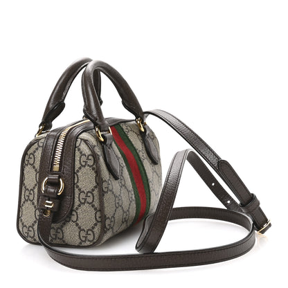 Gucci GG Supreme Monogram Textured Dollar Calfskin Web Super Mini Ophidia Top Handle Bowler Bag Beige Ebony New Acero 3 of 9