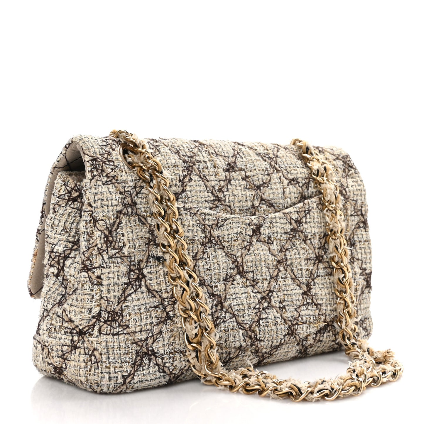 Metallic Tweed Quilted Medium Single Flap Beige Multicolor
