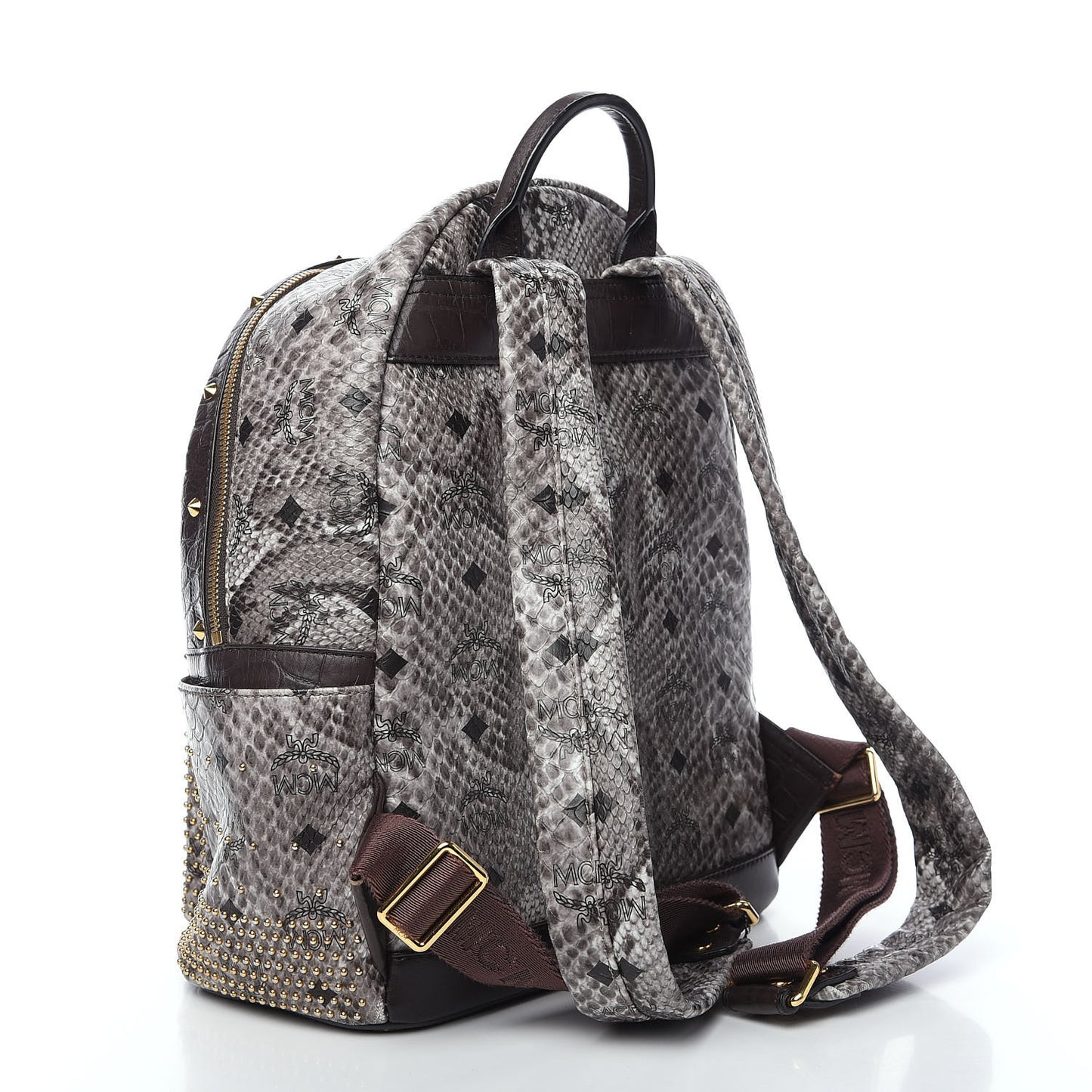 Visetos Snakeskin Printed Studded Small Stark Backpack Light Grey