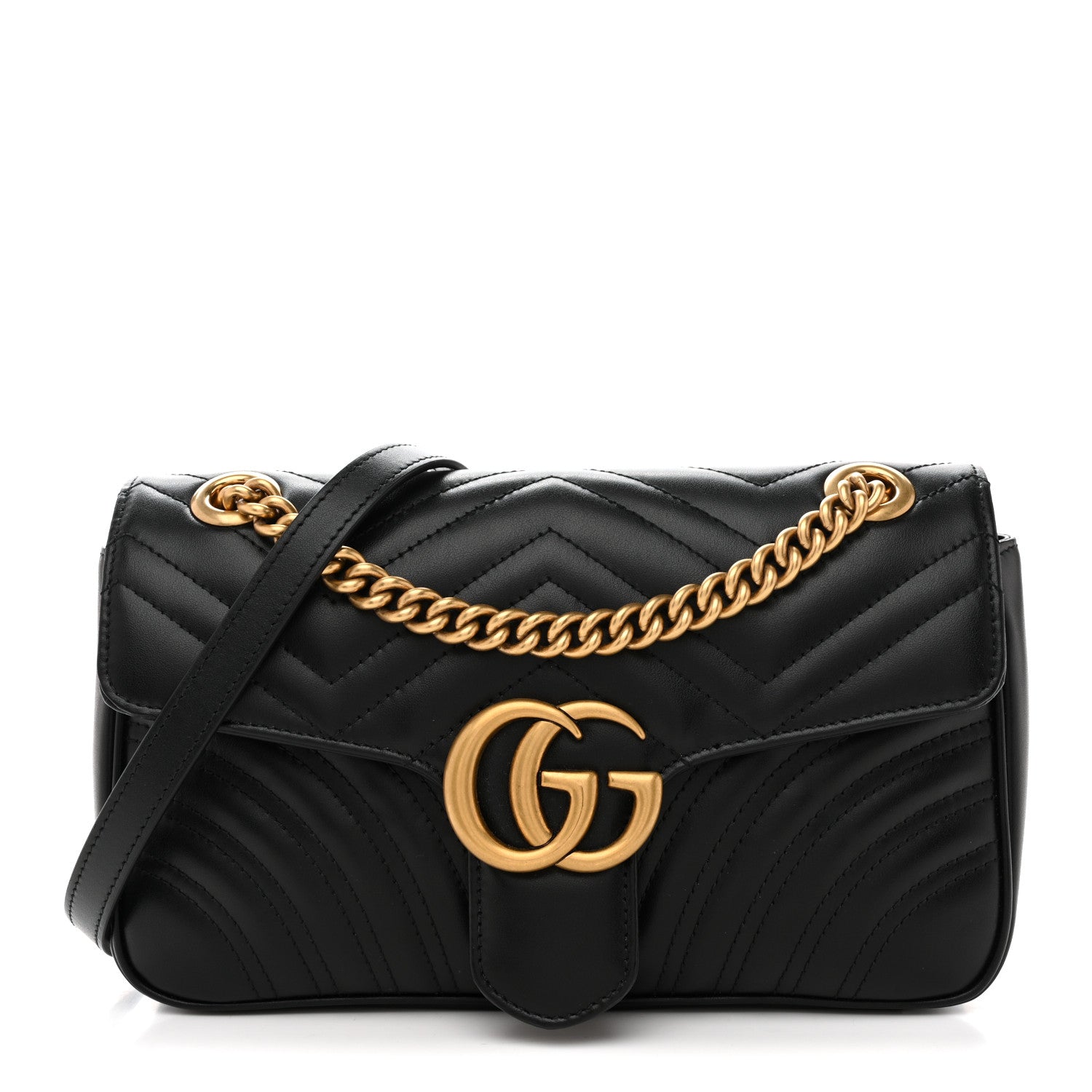Gucci Calfskin Matelasse Small GG Marmont Shoulder Bag Black 1 of 13