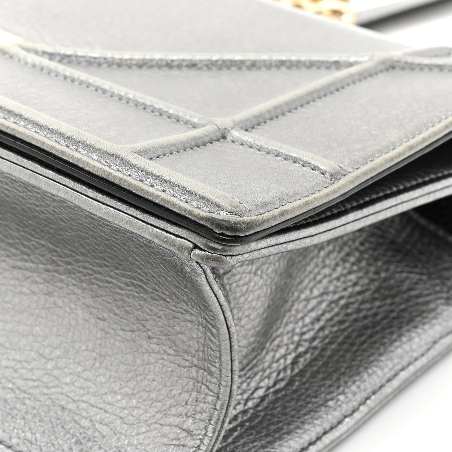 Metallic Grained Calfskin Medium Diorama Flap Bag Steel