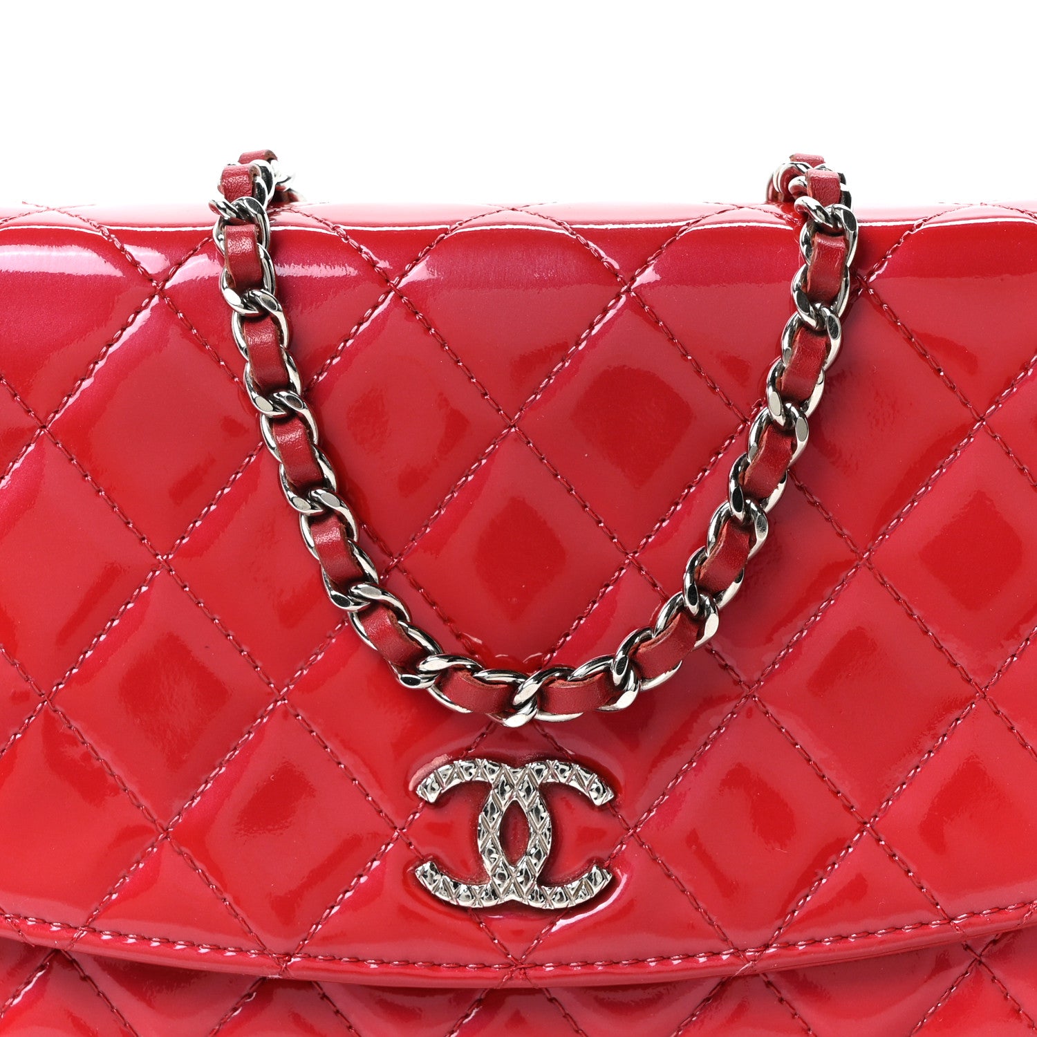 Chanel Patent Quilted Brilliant Wallet On Chain WOC Red 8 of 10