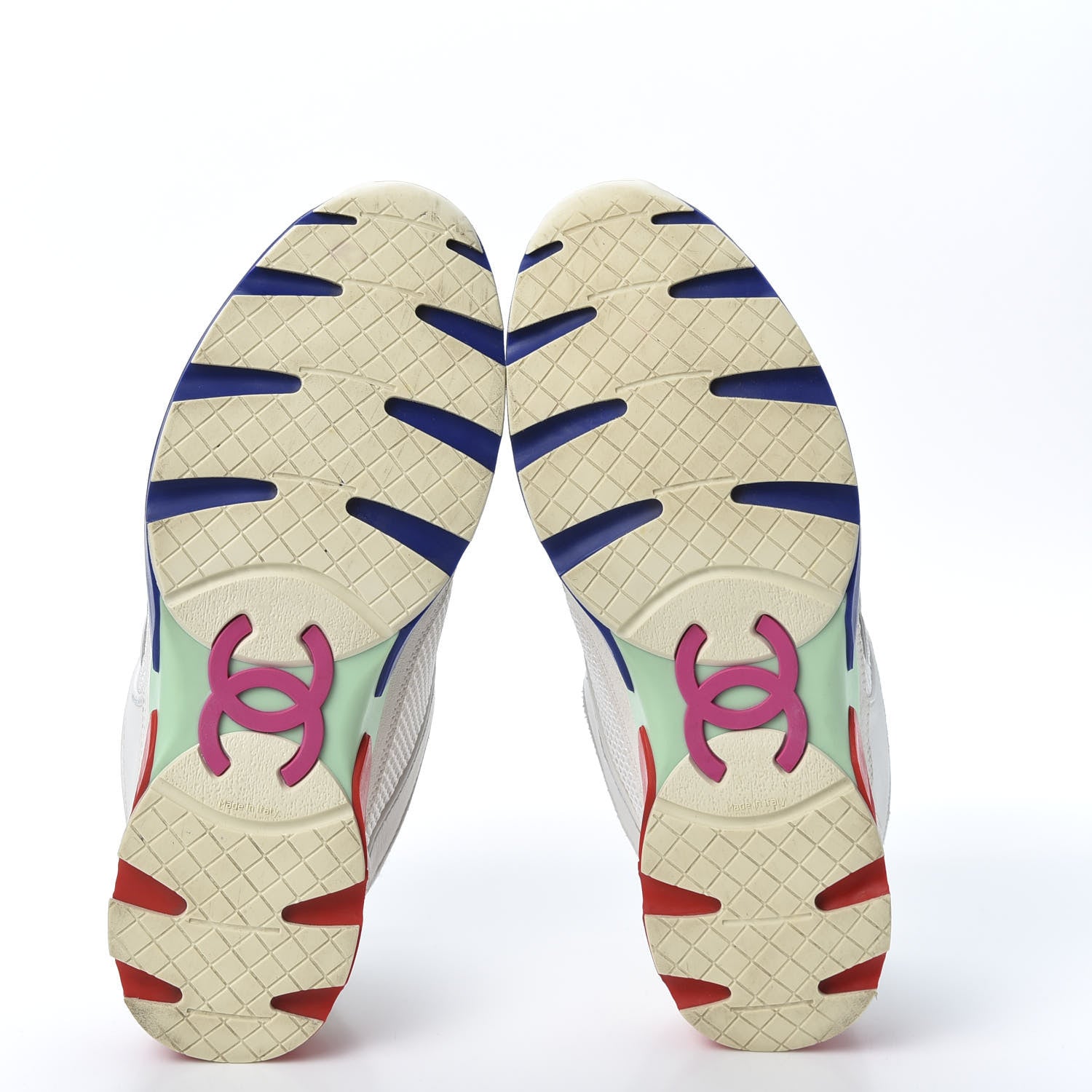 Chanel Calfskin Suede Fabric Womens CC Sneakers 38.5 White Blue Red 5 of 12