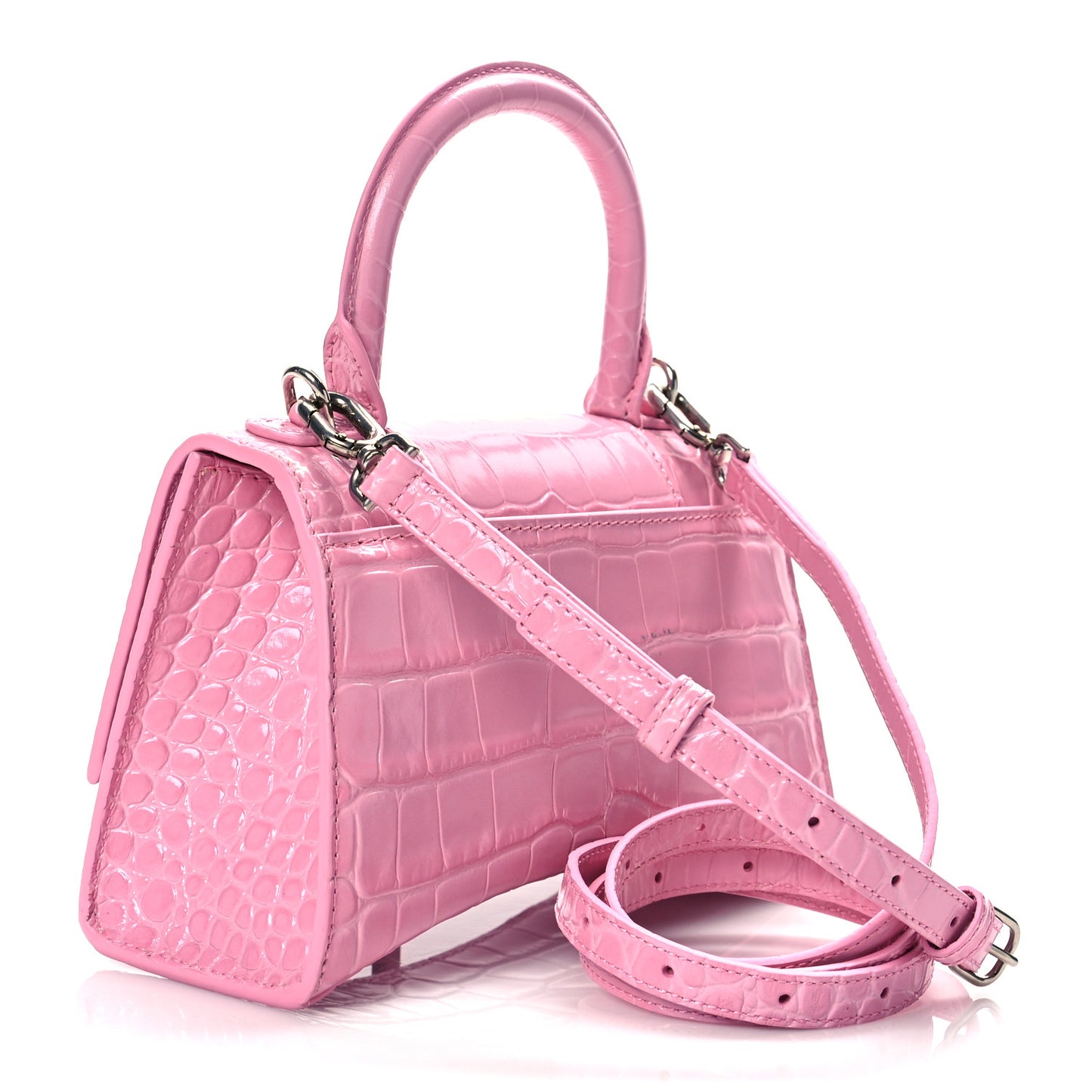 Shiny Calfskin Crocodile Embossed Hourglass Top Handle Bag XS Candy Pink
