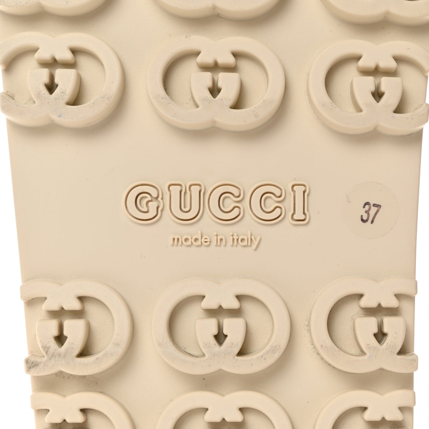 Cubic Rubber GG Monogram Womens Interlocking G Platform 42mm Slide Sandals 37 Beige Ebony