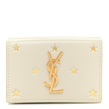Saint Laurent Calfskin Star Print Monogram Trifold Wallet White 1 of 12
