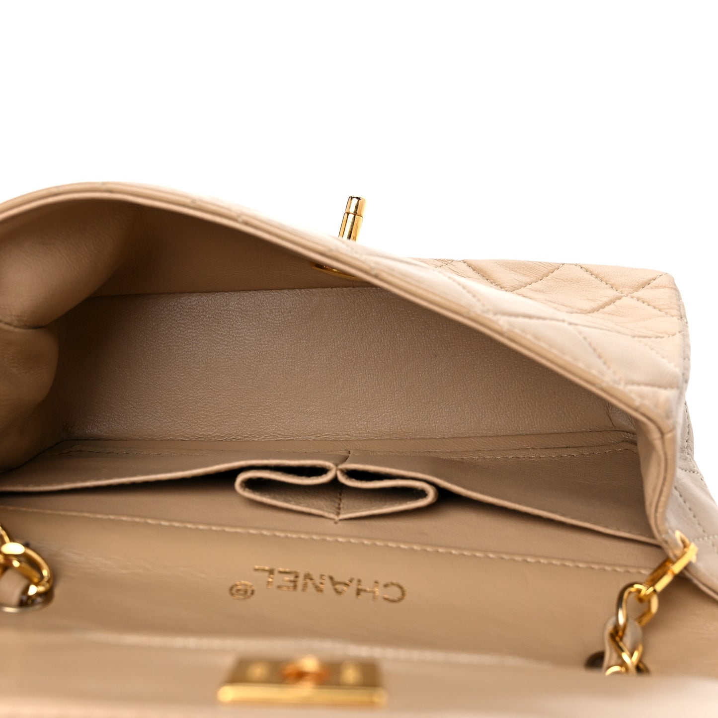 Lambskin Quilted Small Single Flap Beige