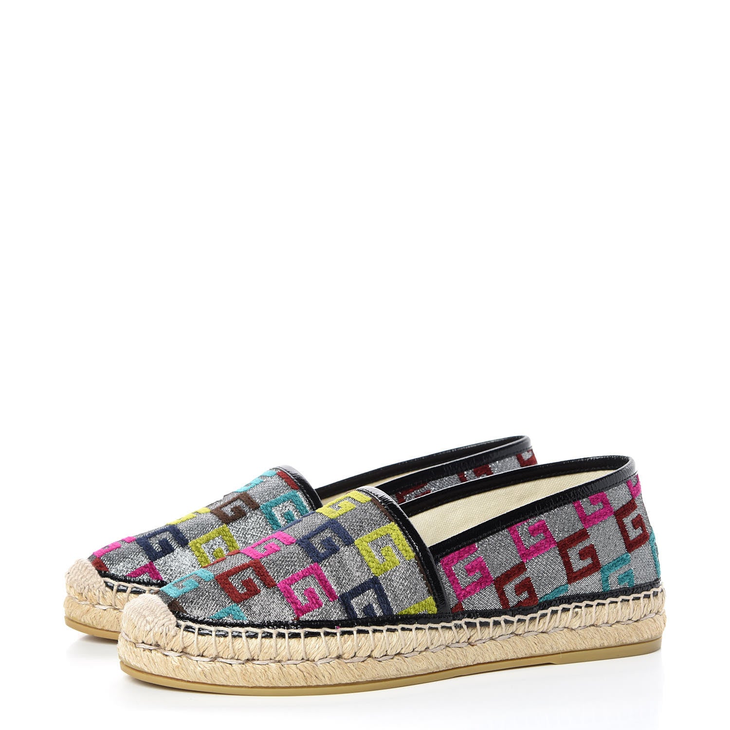 Gucci Velvet Lurex Square G Espadrilles 37.5 Silver Multicolor 3 of 10
