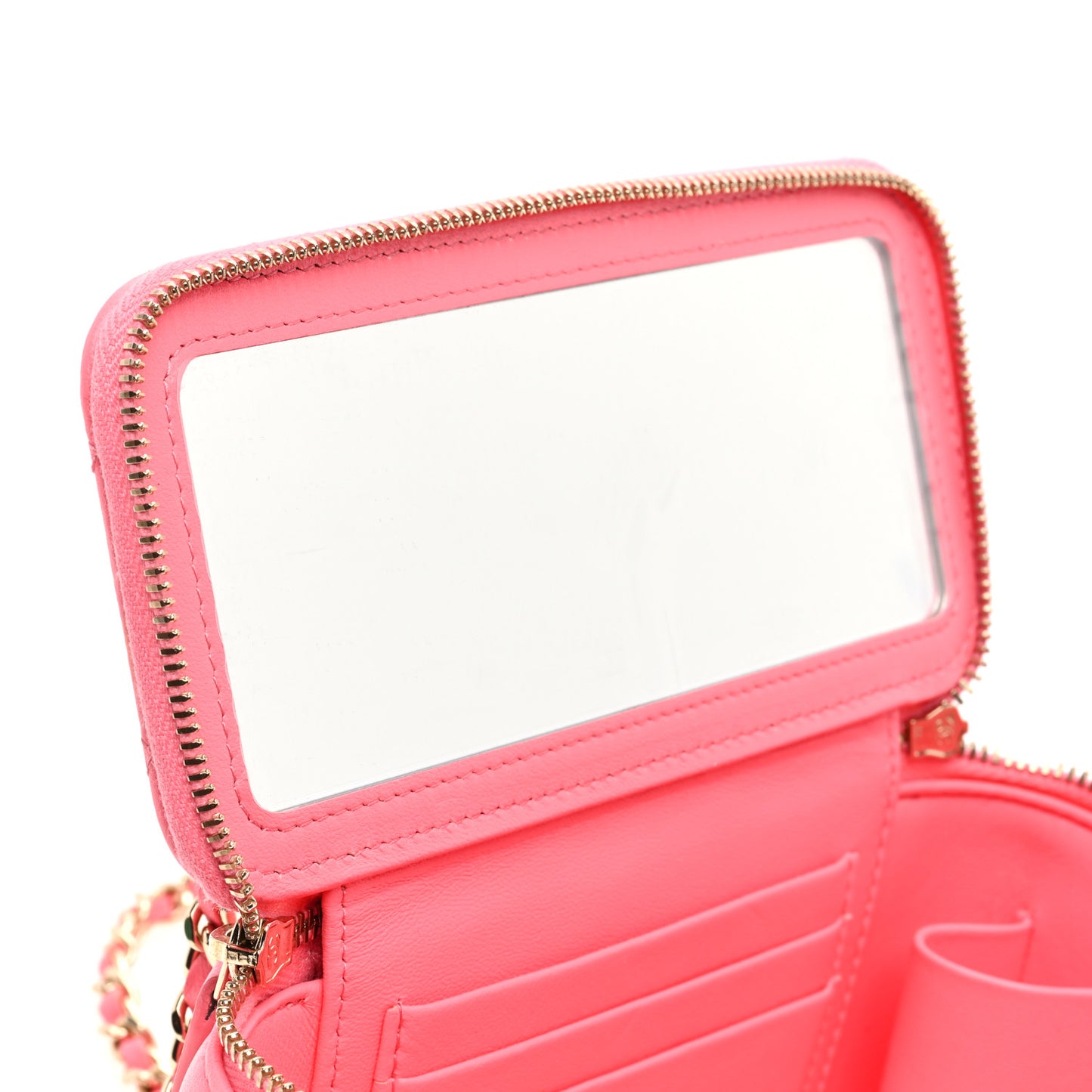 Lambskin Quilted Small Vanity Case With Chain Pink