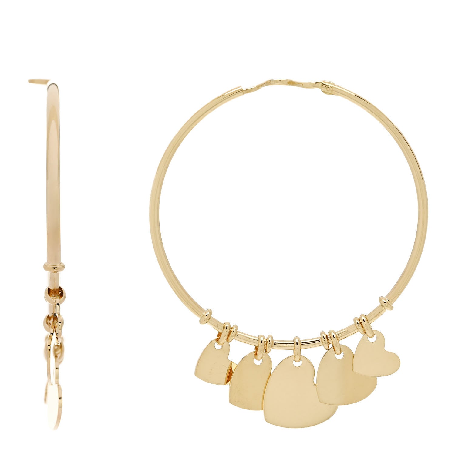 Christian Dior 18K Yellow Gold Heart Charm Hoop Earrings 1 of 4