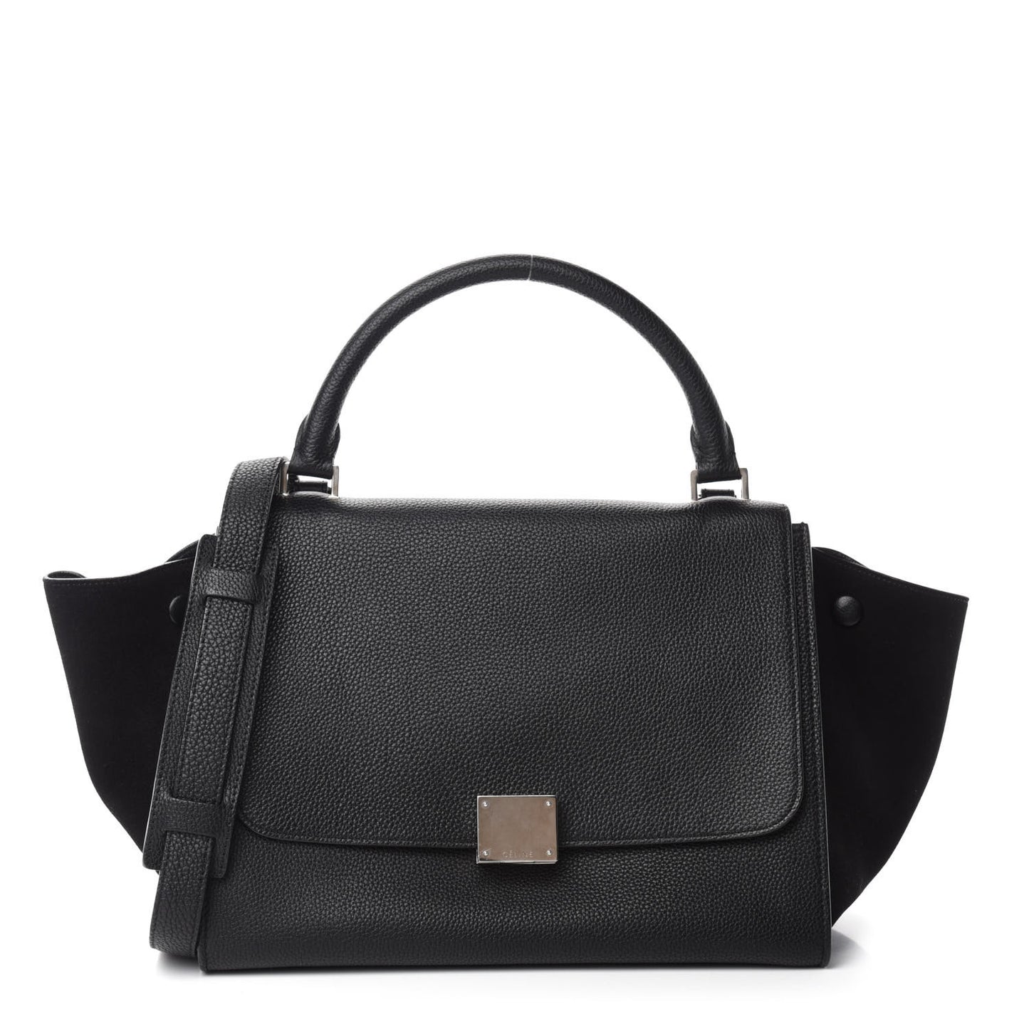 Drummed Calfskin Suede Small Trapeze Black